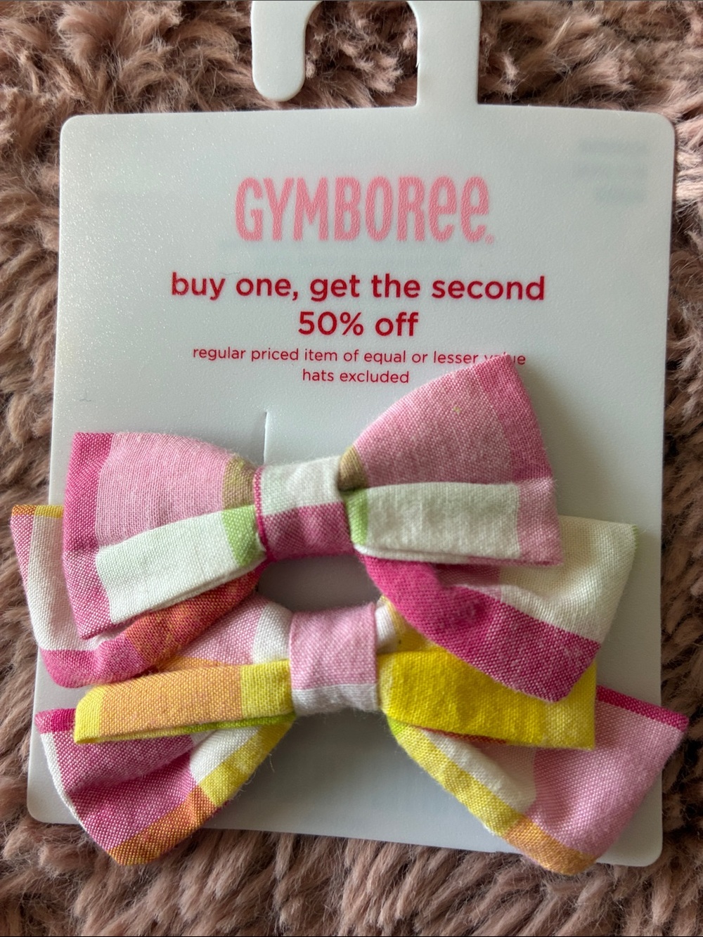 Gymboree Pink Plaid & Multi-Color Bow Hair Clips